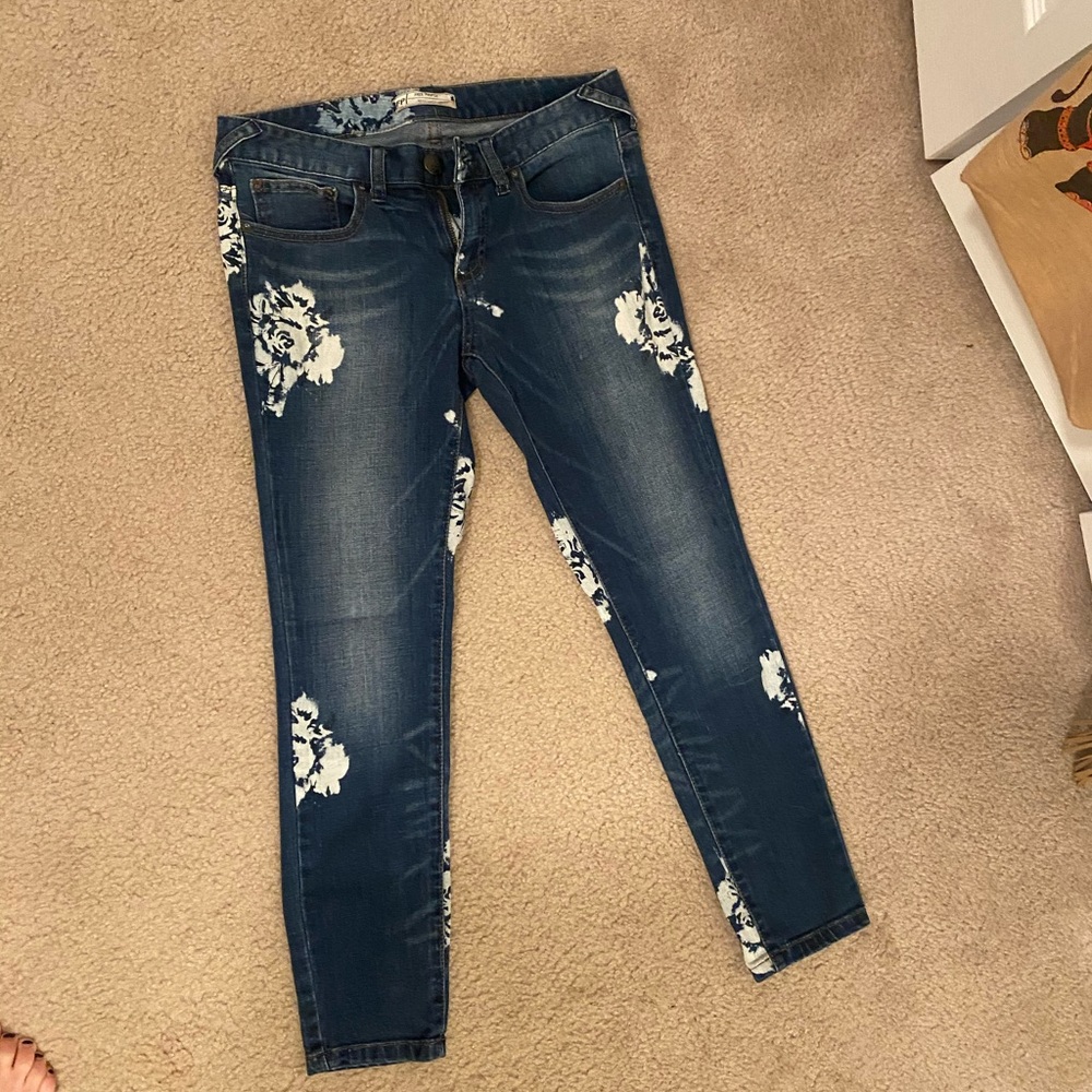 Free People Floral blue jeans